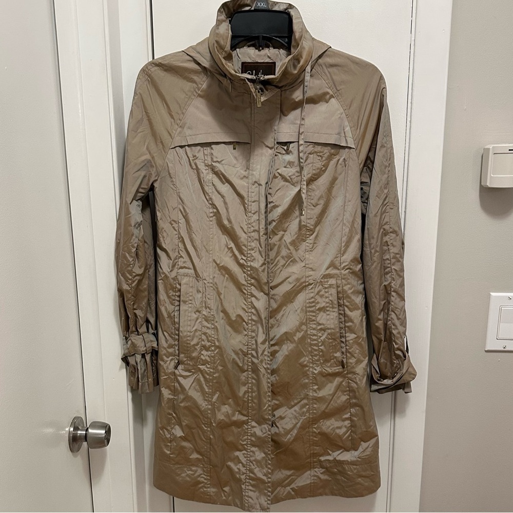 Cole Haan Iridescent Tan Trench Rain Coat lightweight long jacket womens XS